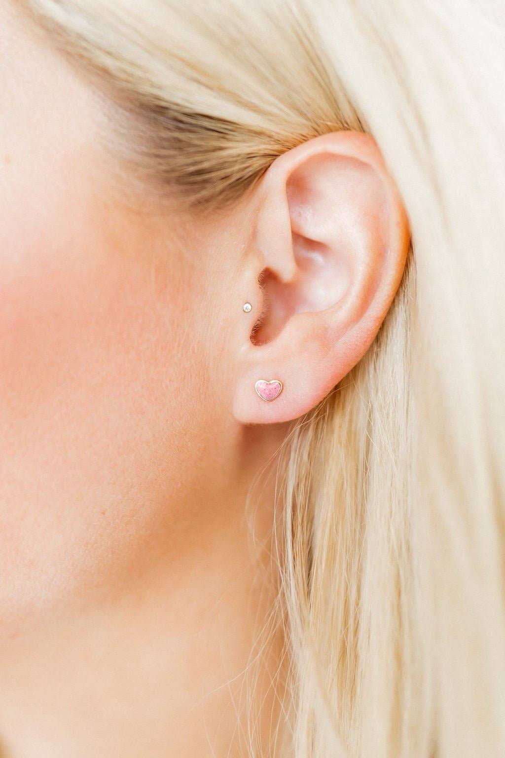 Screwback Stud Earrings - Nora Heart Pink