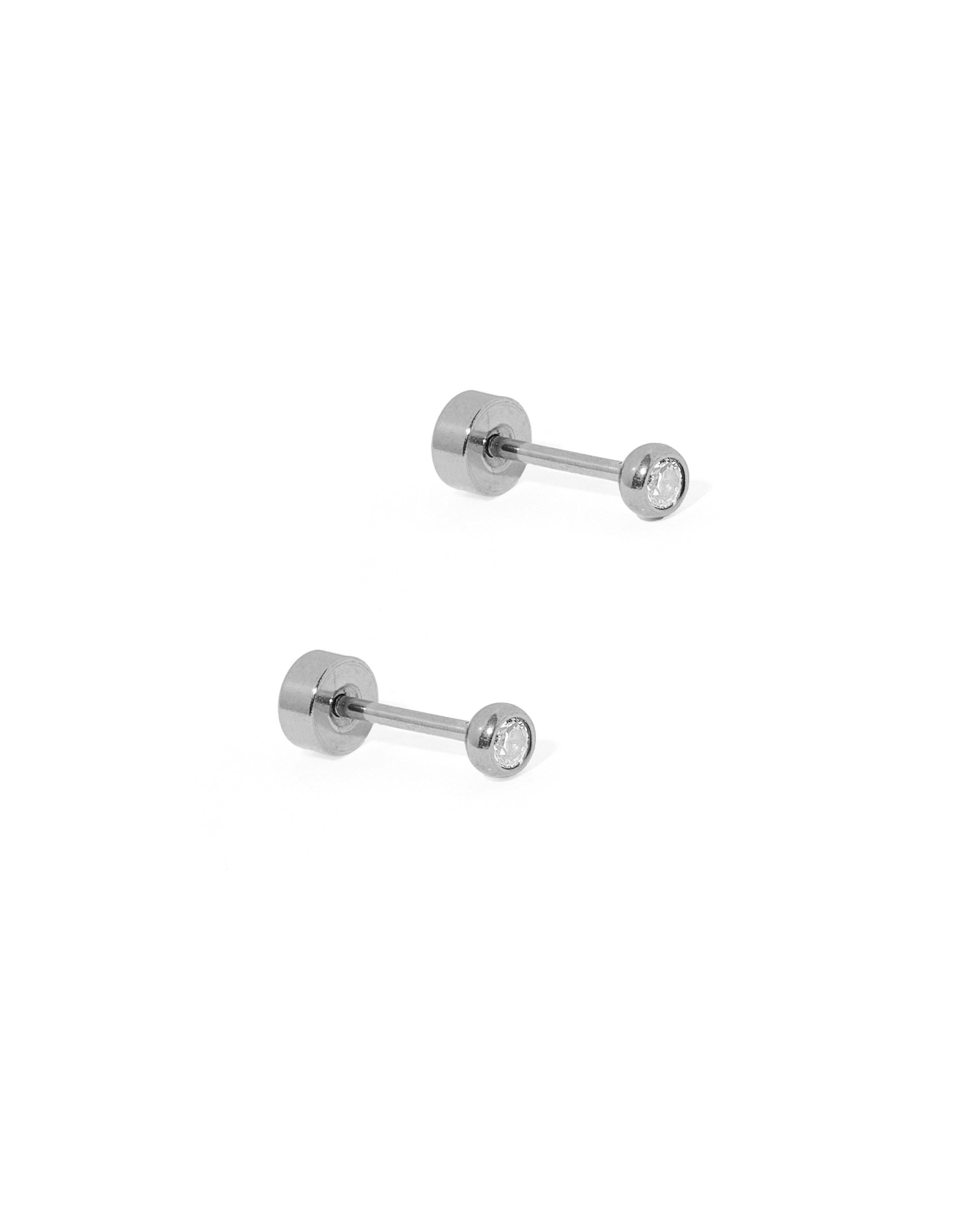 Screwback Stud Earrings - Micro Cooper Clear Silver