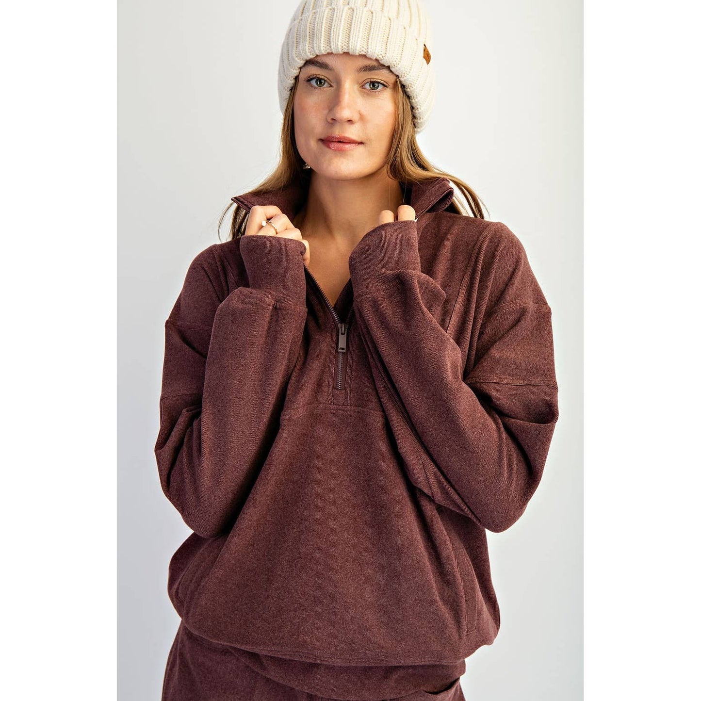 BRUSHED RIB QUARTER ZIP PULLOVER