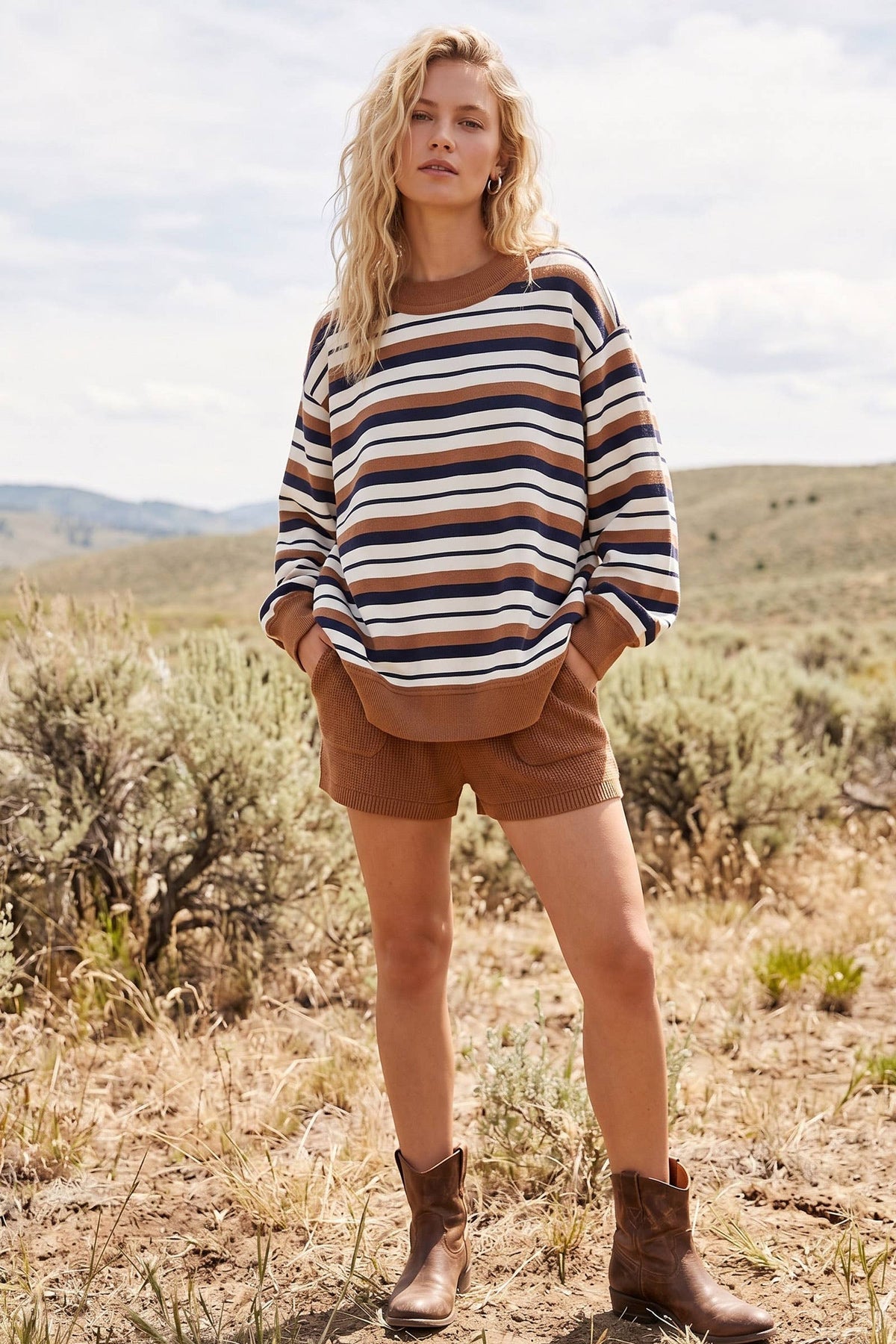 Oversized French Terry Striped Sweatshirt