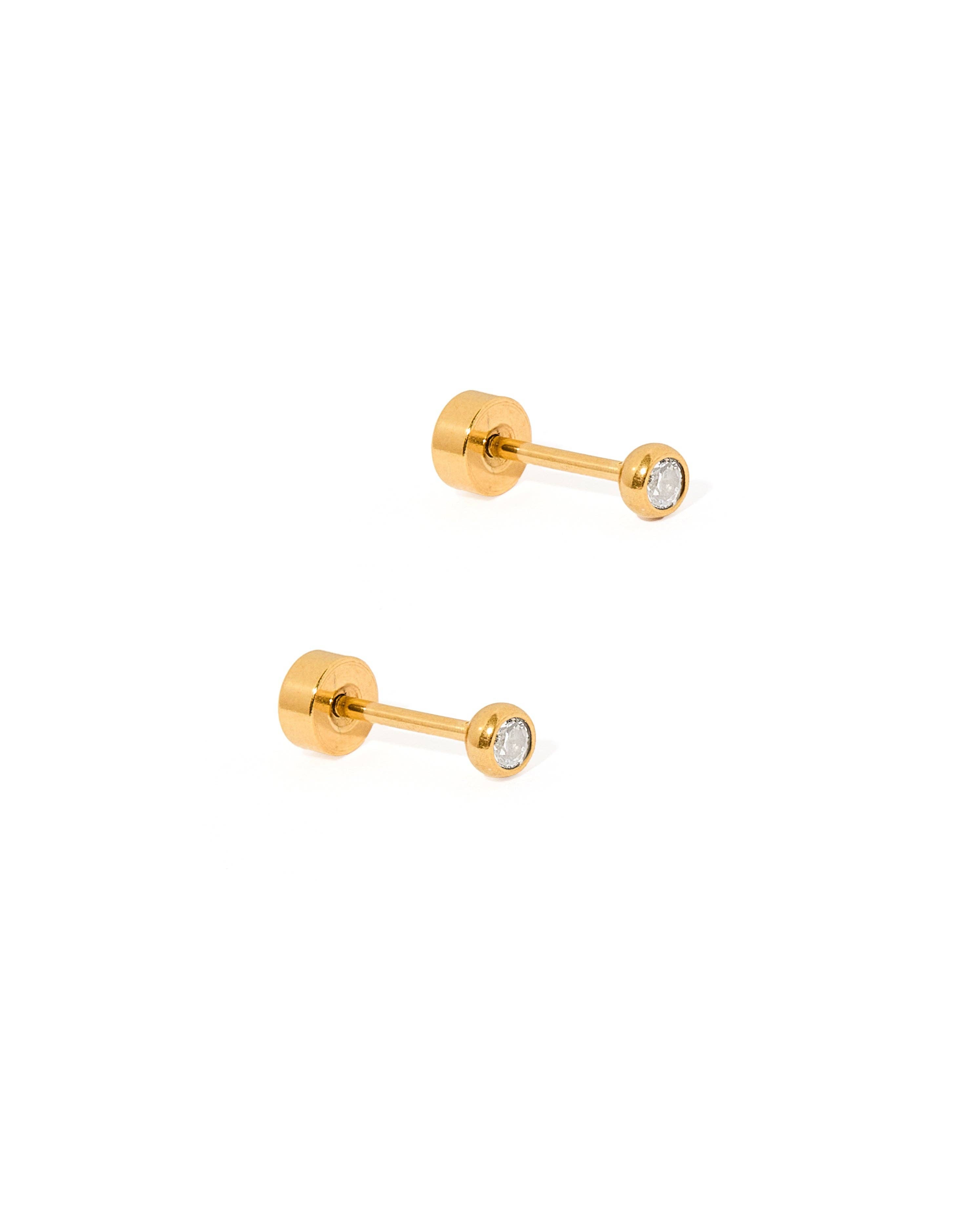 Screwback Stud Earrings - Micro Cooper Clear Gold