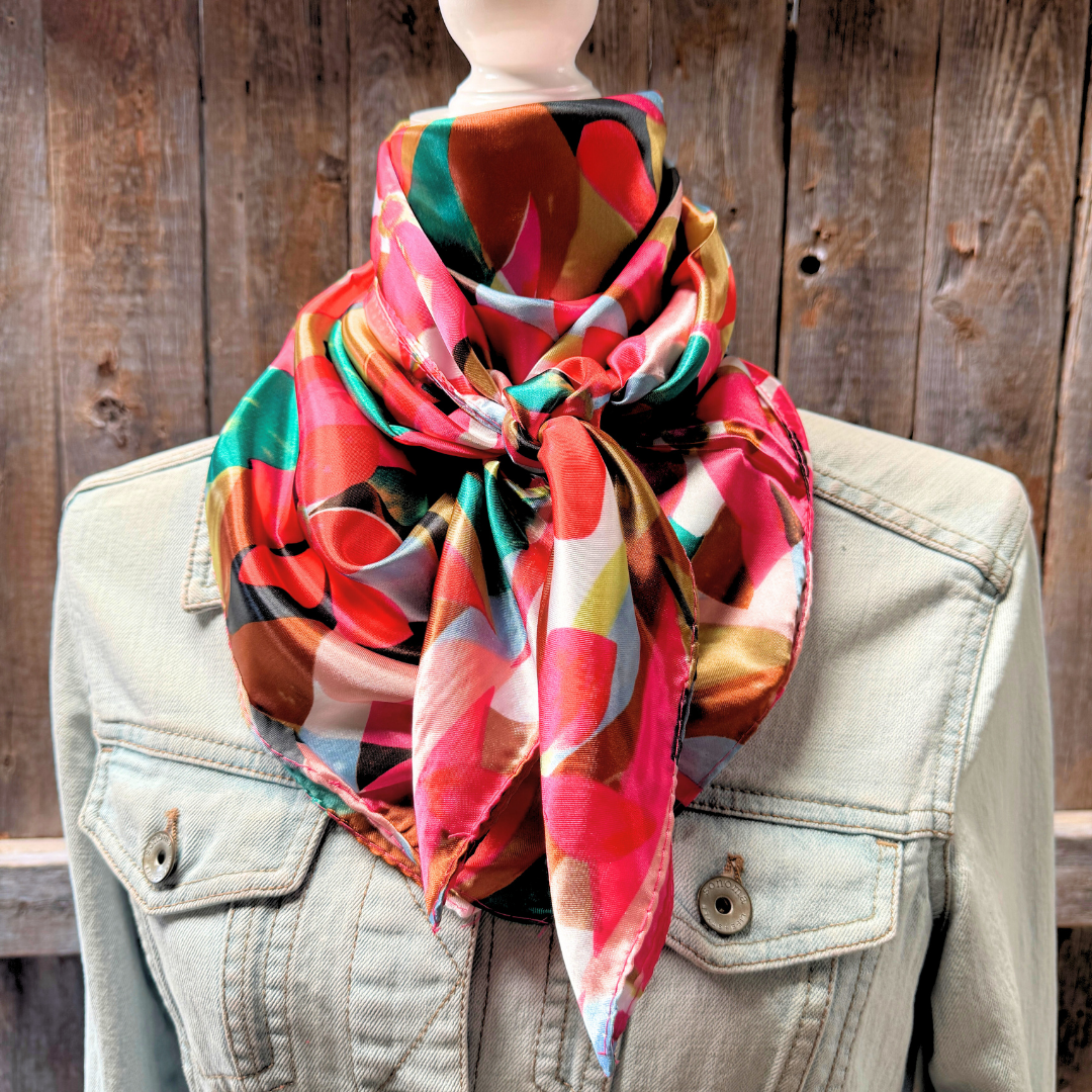 35X35" Fuchsia and Brown Floral Pattern Wild Rag