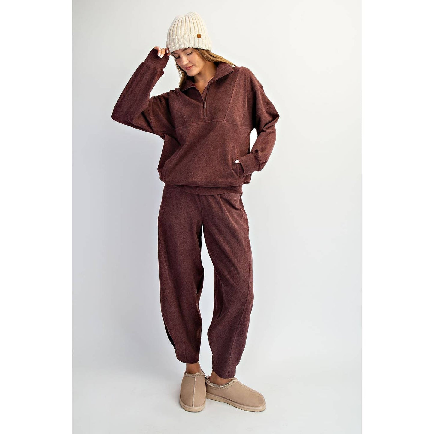 BRUSHED RIB QUARTER ZIP PULLOVER