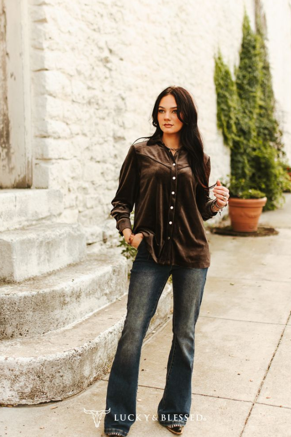 Dark Brown Velvet Western Yoke Pipping