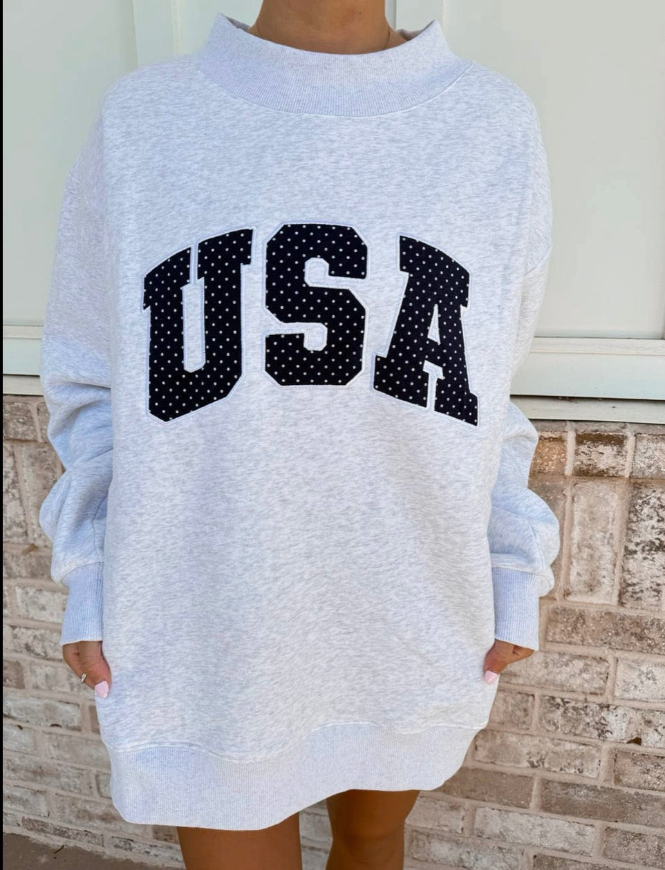 USA Grey Navy Polka Dot Mockneck