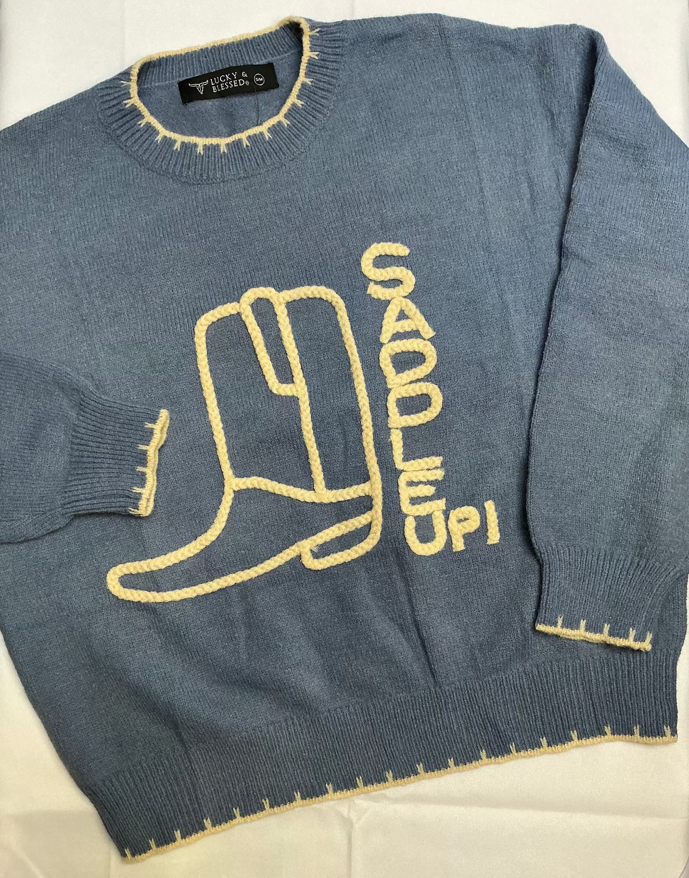 Saddle Up Dusty Blue & Ivory Knit