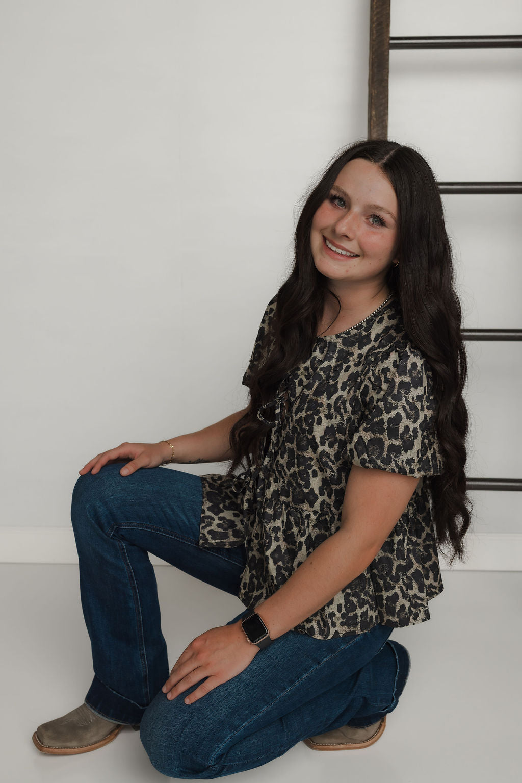 Leopard Peplum Tie Top