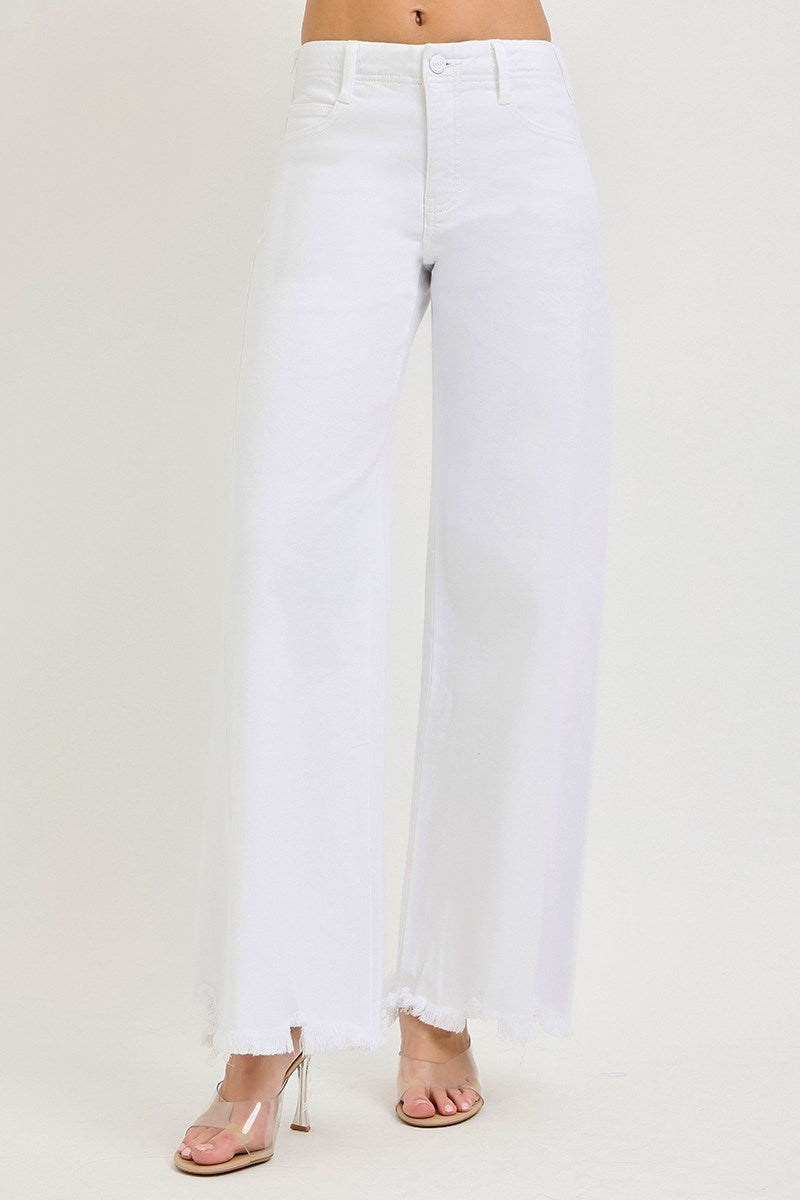 High Rise Palazzo with Frayed Hem