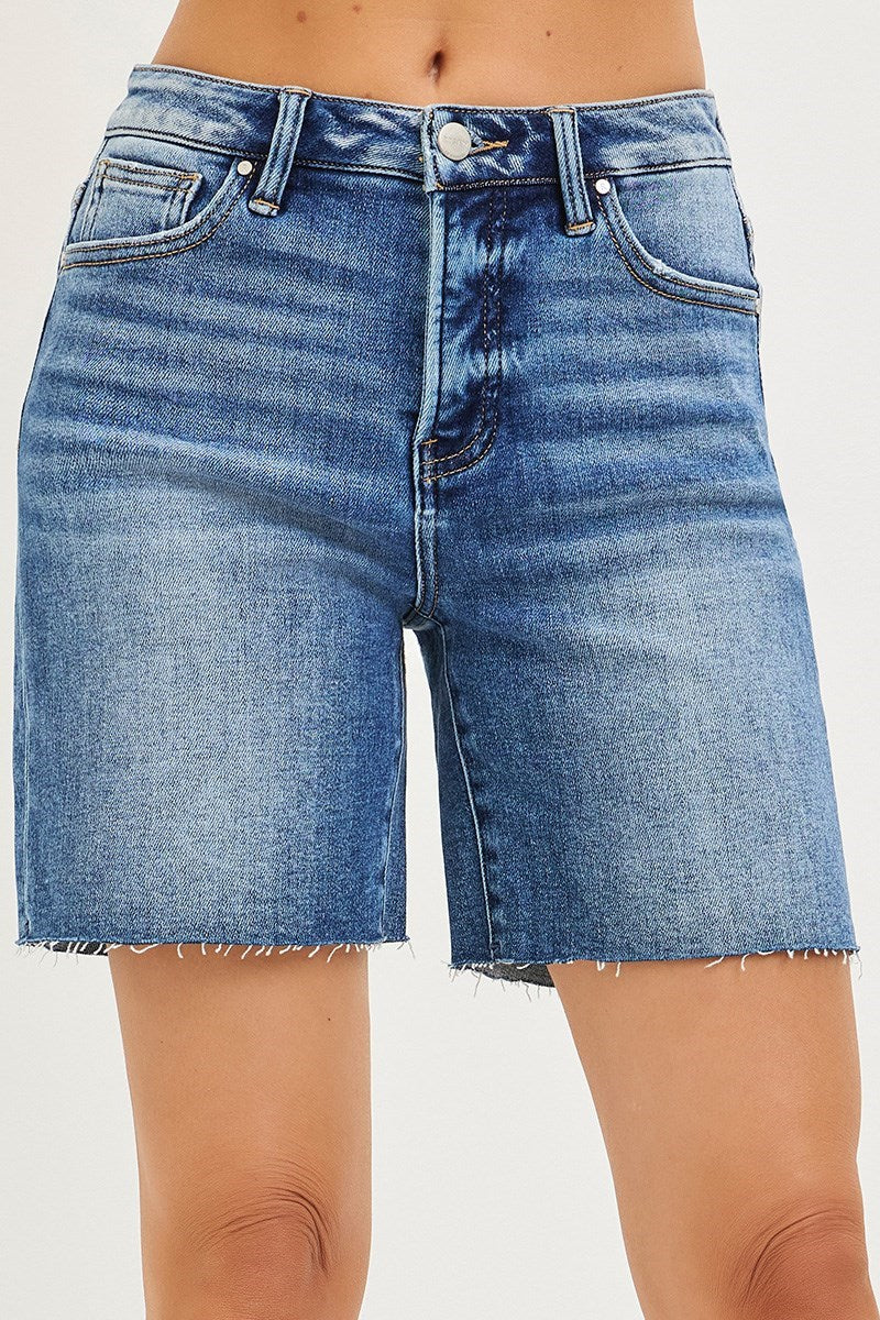 High Rise Mid Length Raw Hem Short