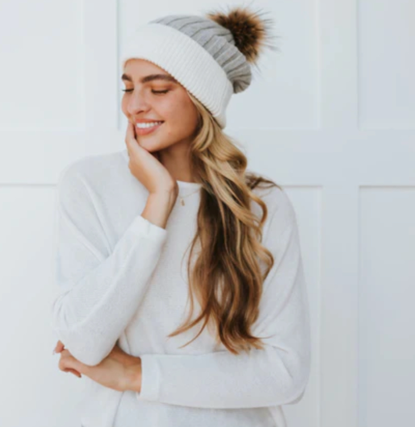 2 Tone Angora Beanie