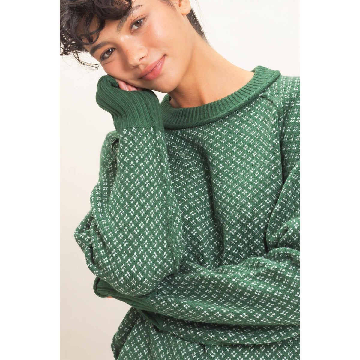 Patterned Mock Neck Sweater