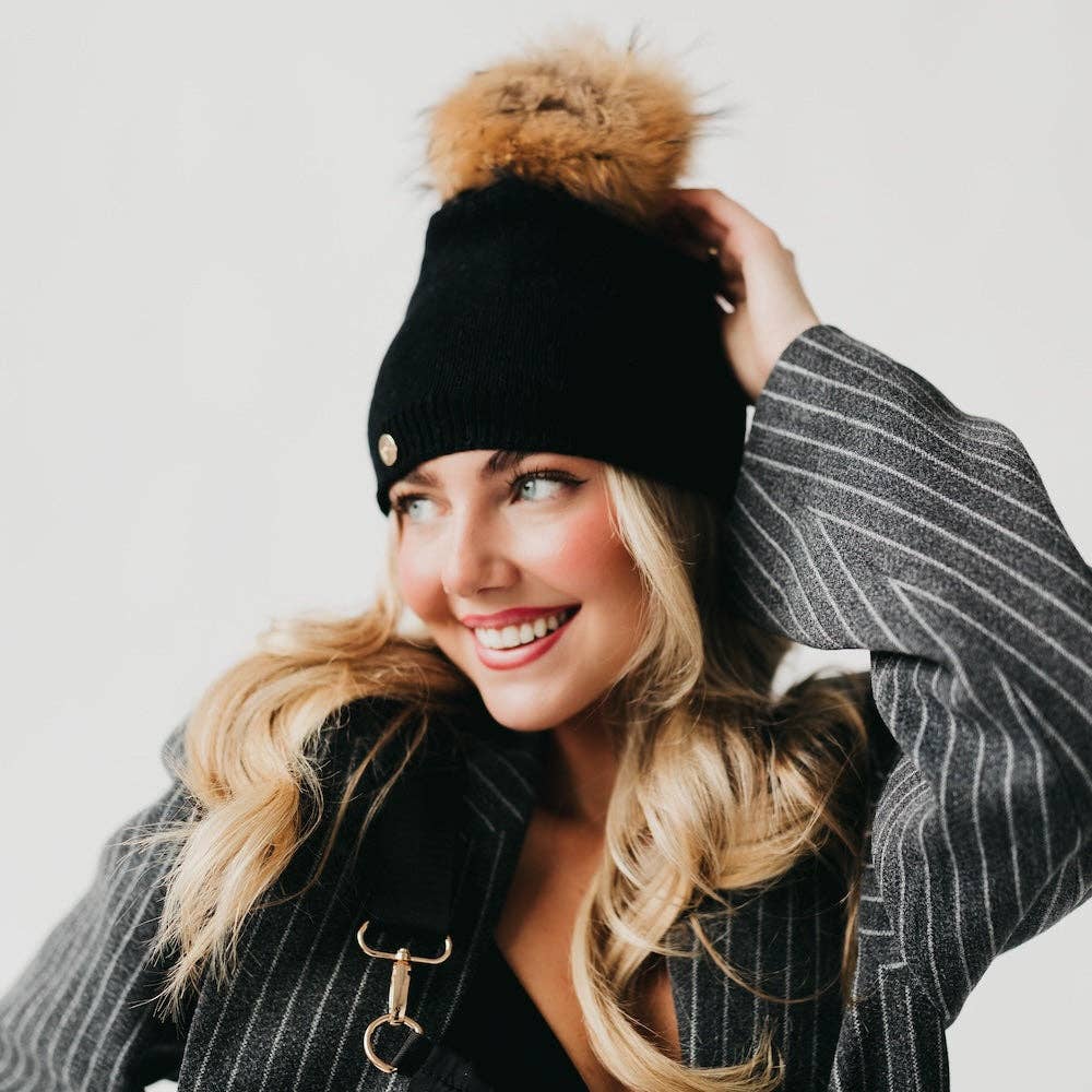 Fine Knit Fur Pom Slouchy Beanie Wholesale