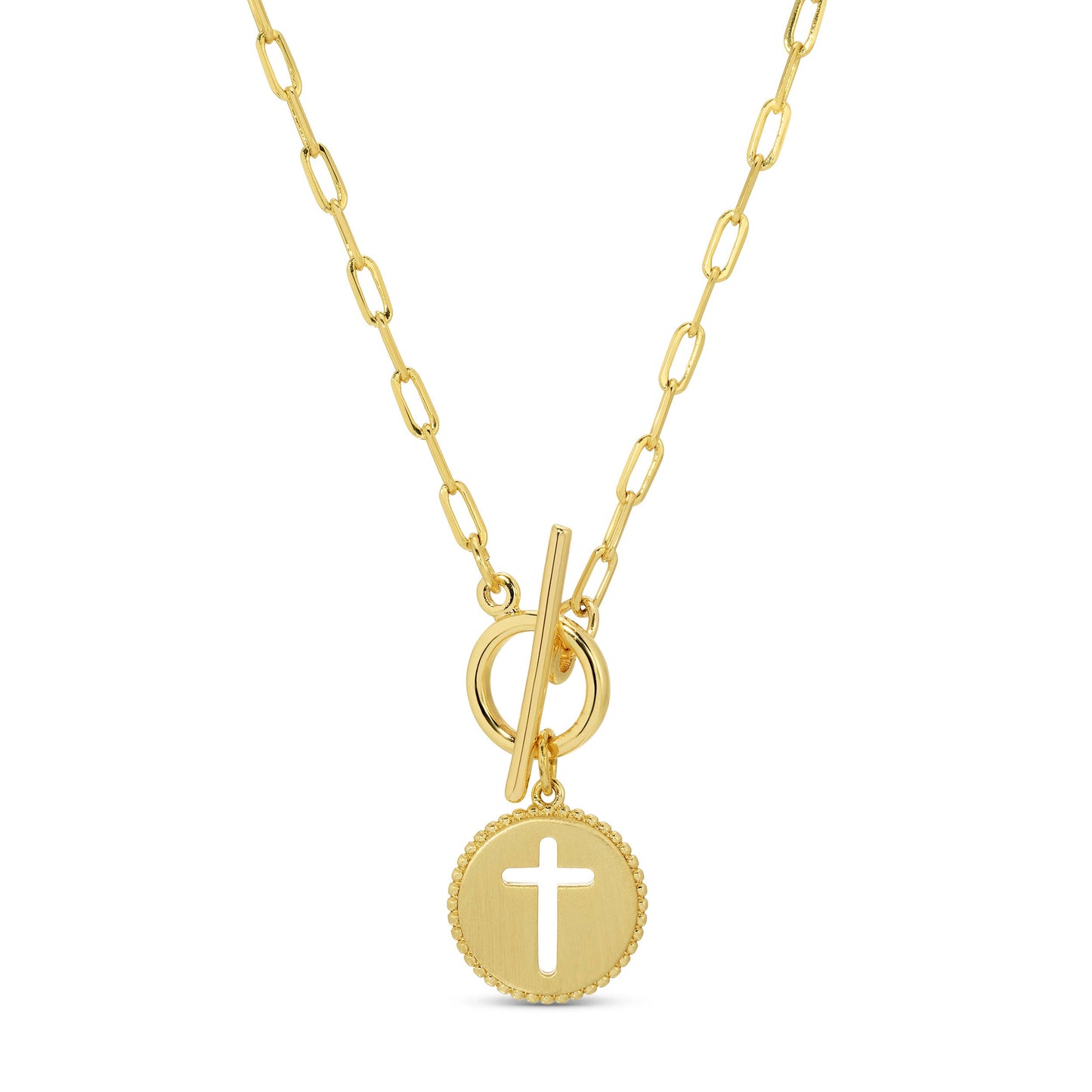 Cross Paperclip Toggle Necklace