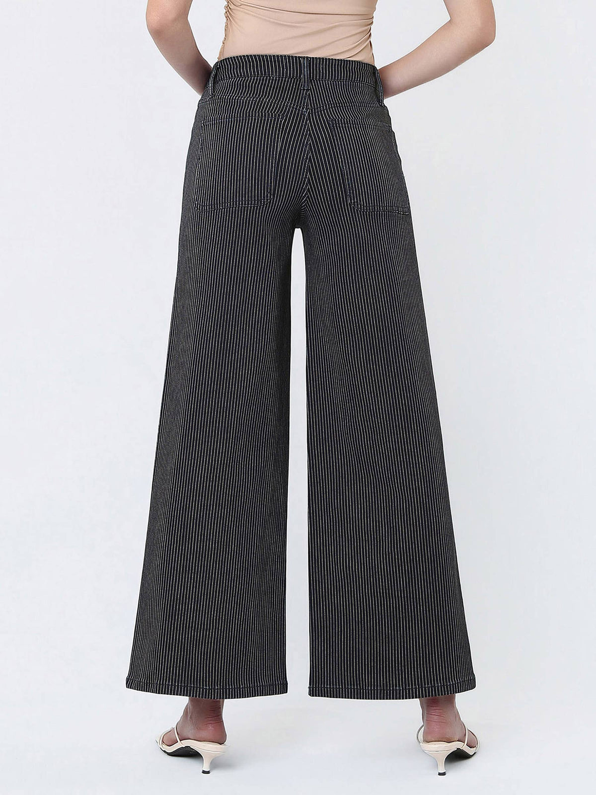 HIGH RISE STRIPED EXTREME WIDE JEANS
