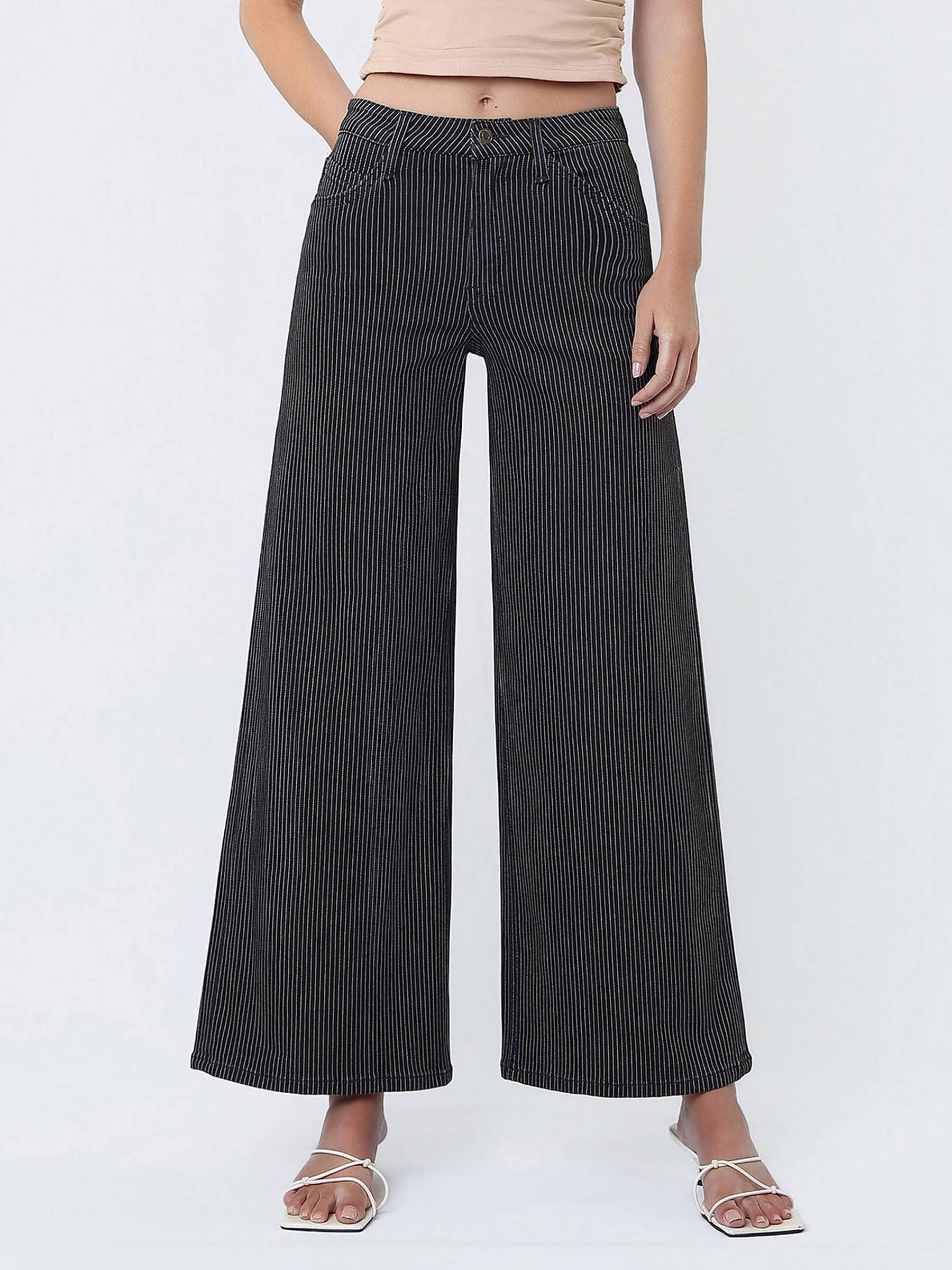 HIGH RISE STRIPED EXTREME WIDE JEANS