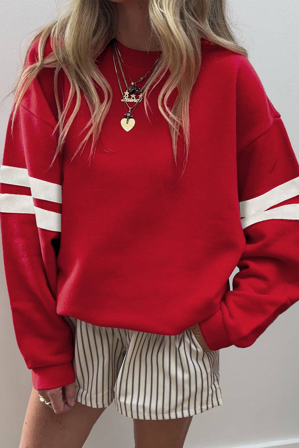 Varsity Striped Drop Shoulder Oversized Sweatshirt