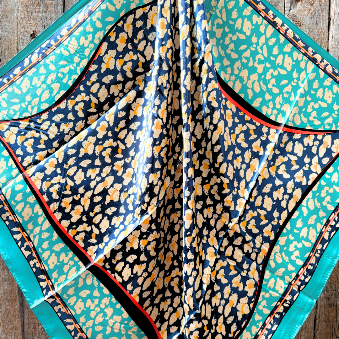 35X35" Blue and Aqua Flower and Spots Pattern Wild Rag / Scarf WR1038