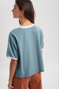 CONTRAST STRIPED RELAXED CROP