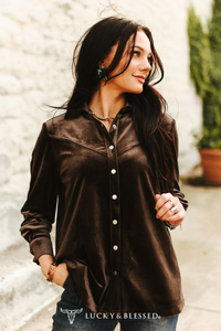 Dark Brown Velvet Western Yoke Pipping