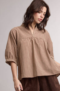 PLAID MOCK NECK BLOUSE