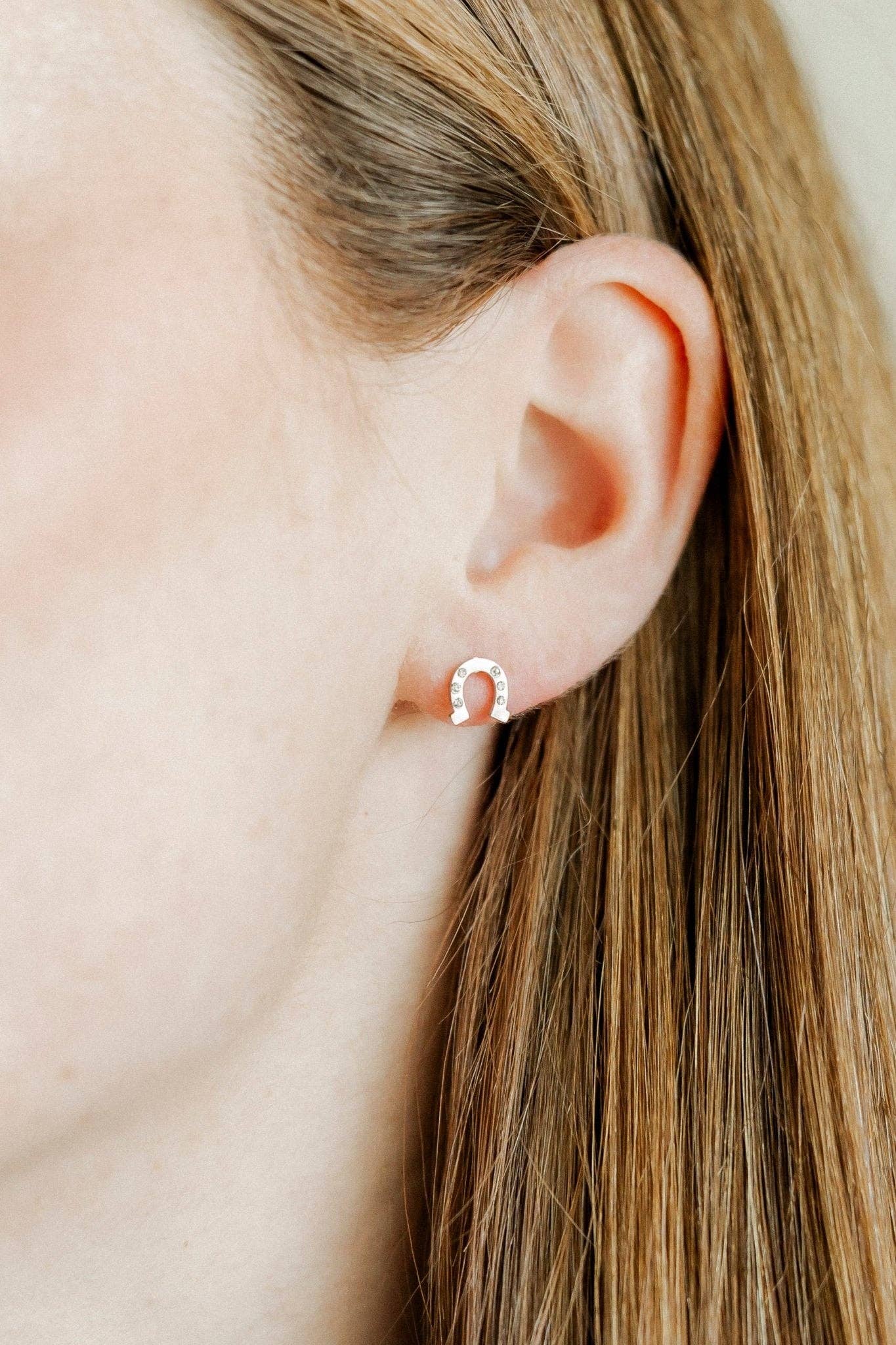 Screwback Stud Earrings - Horseshoe Silver