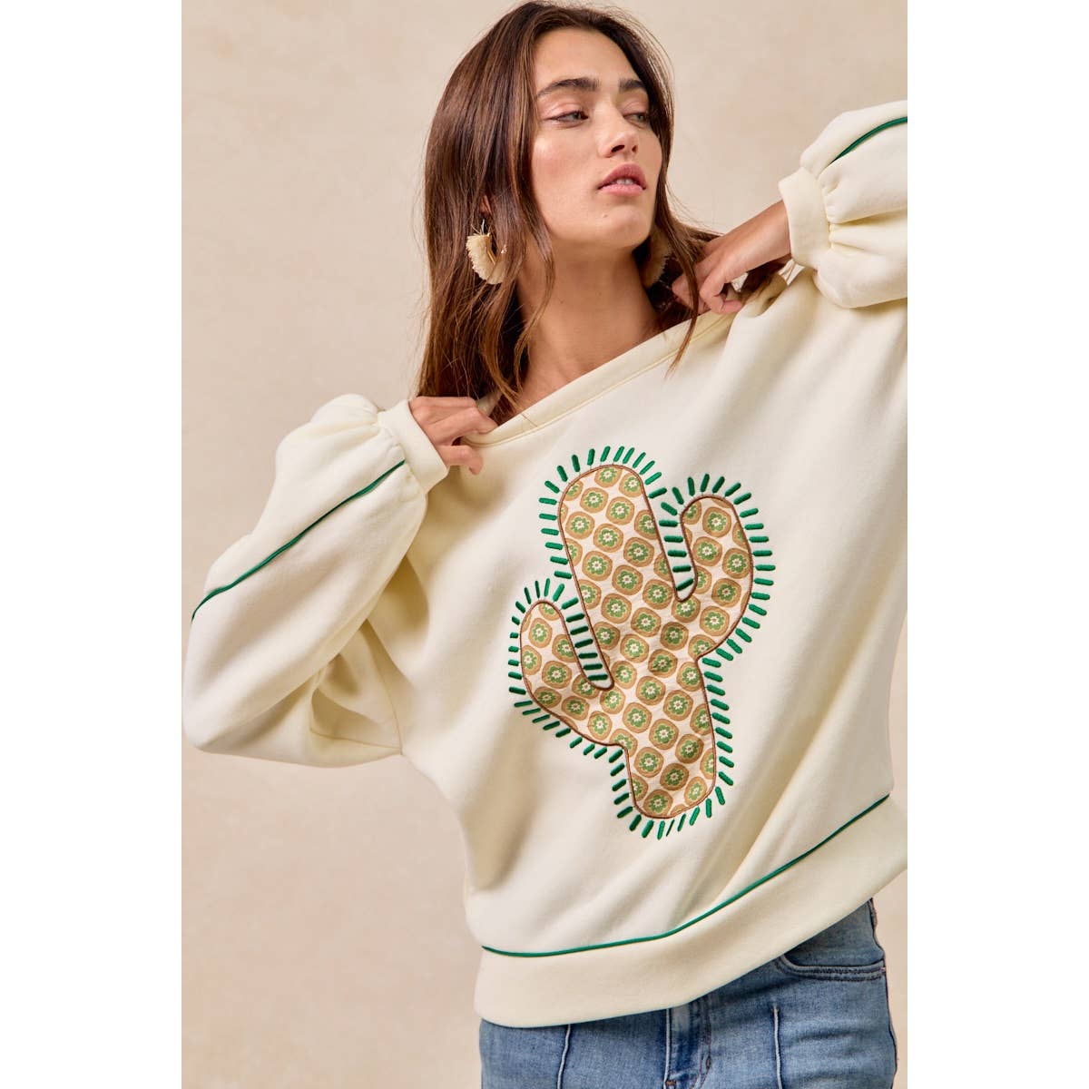 Catcus Embroidered Crew