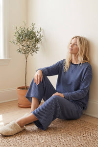 Striped Relaxed Top & Wide Leg Pants Knit Set