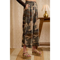 CAMO PATTERN CURVED SIDE SEAM PANTS WITH DRAWSTRING