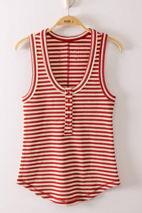 Striped & Solid Button Down Fitted Knit Tank Top