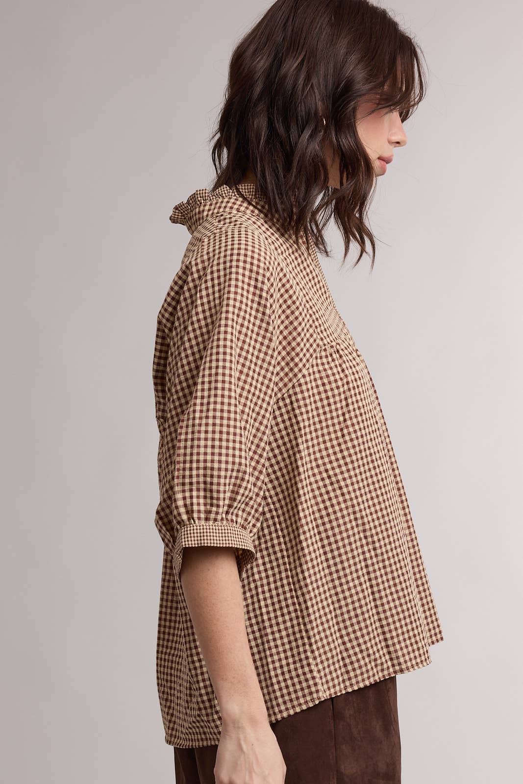PLAID MOCK NECK BLOUSE