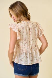 FLORAL PRINTED RUFFLE SLEEVE TOP -