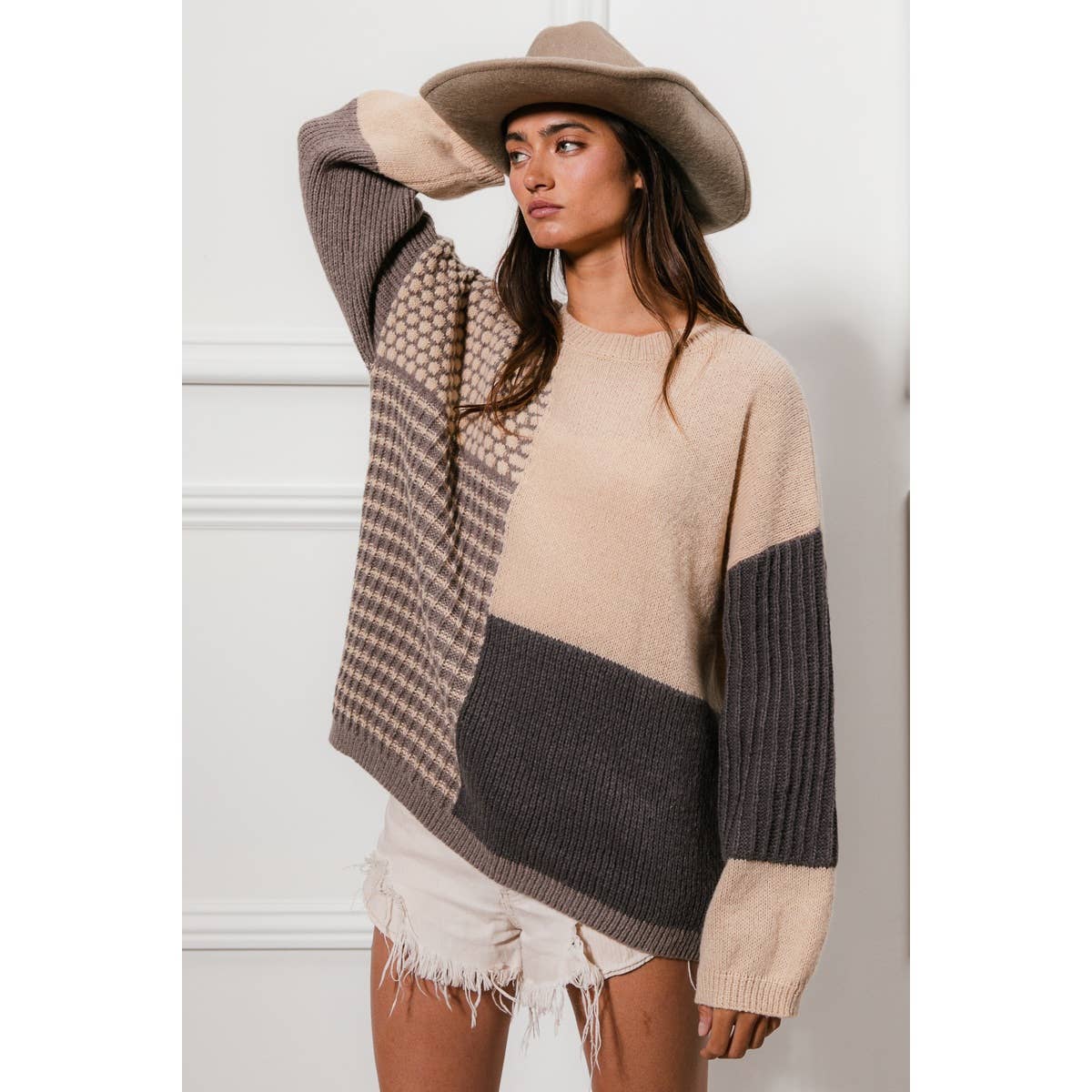 MIXED PATTERN BLOCK SWEATER