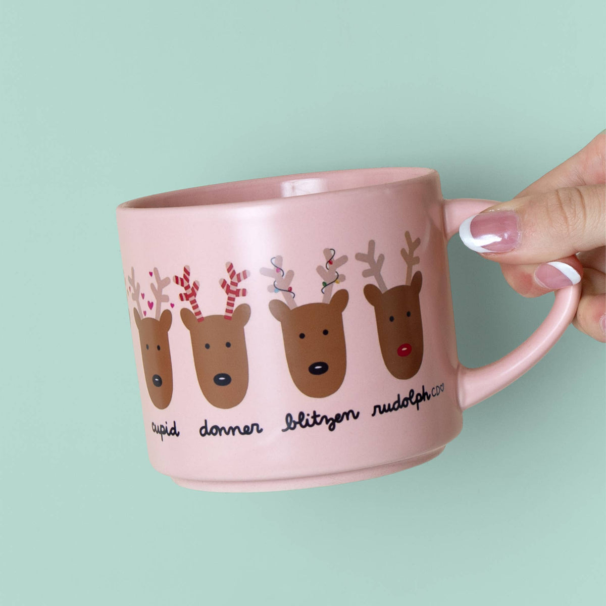 Santa's Reindeer Christmas Large Ceramic Mug