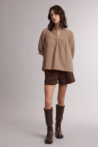 PLAID MOCK NECK BLOUSE