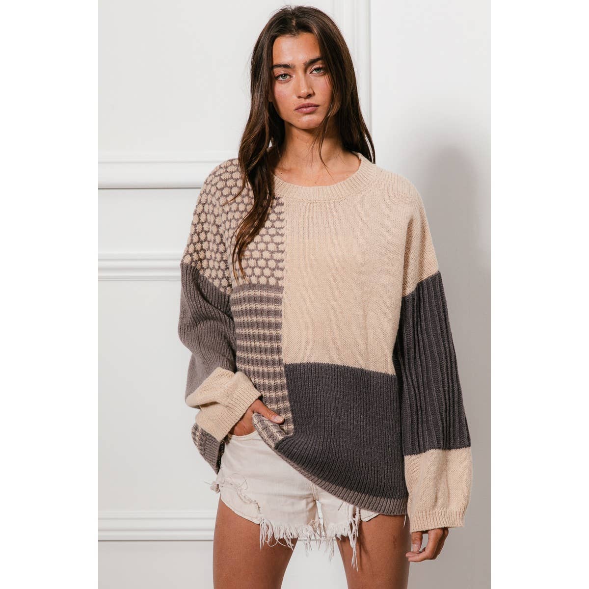 MIXED PATTERN BLOCK SWEATER
