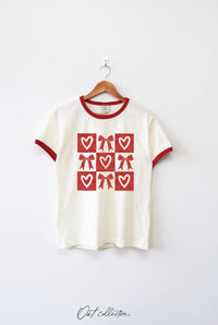 BOW AND HEART GRID Ringer Graphic T-Shirt