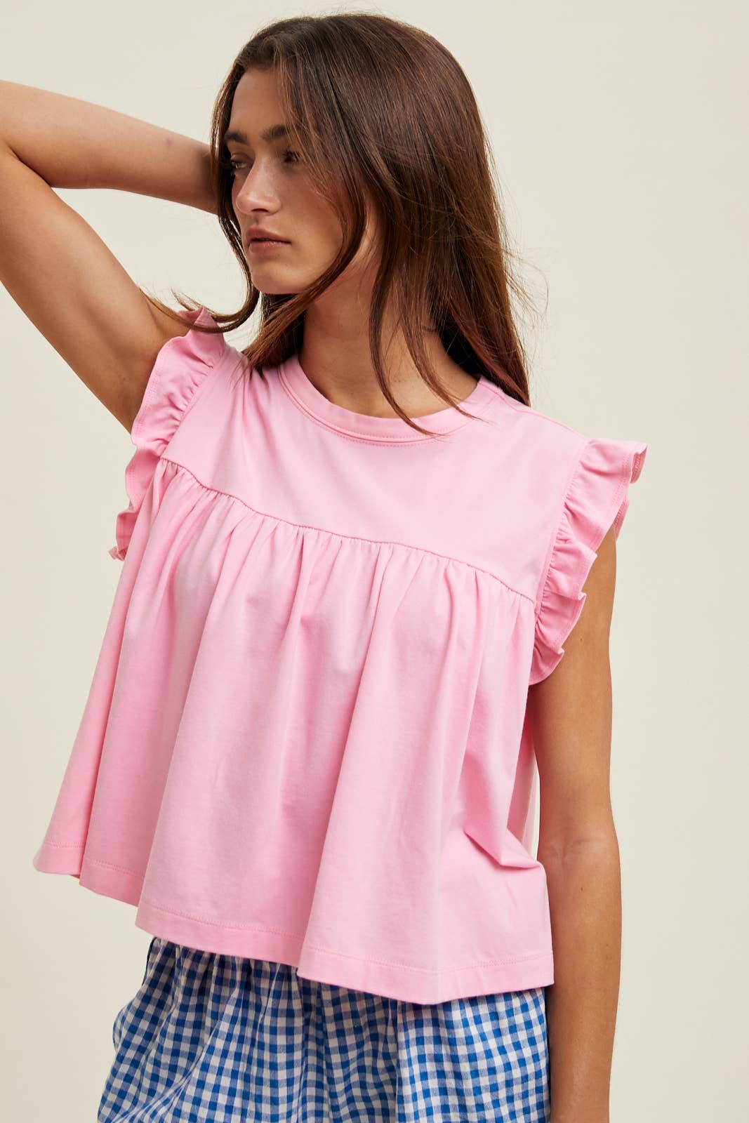 RUFFLE SLEEVE RELAXED CROP KNIT TOP