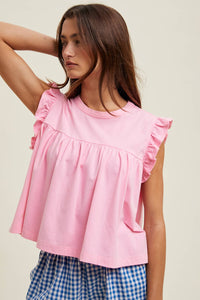 RUFFLE SLEEVE RELAXED CROP KNIT TOP