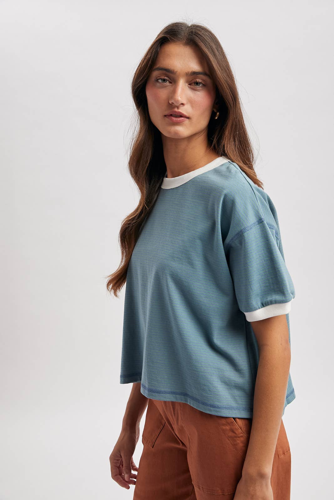CONTRAST STRIPED RELAXED CROP