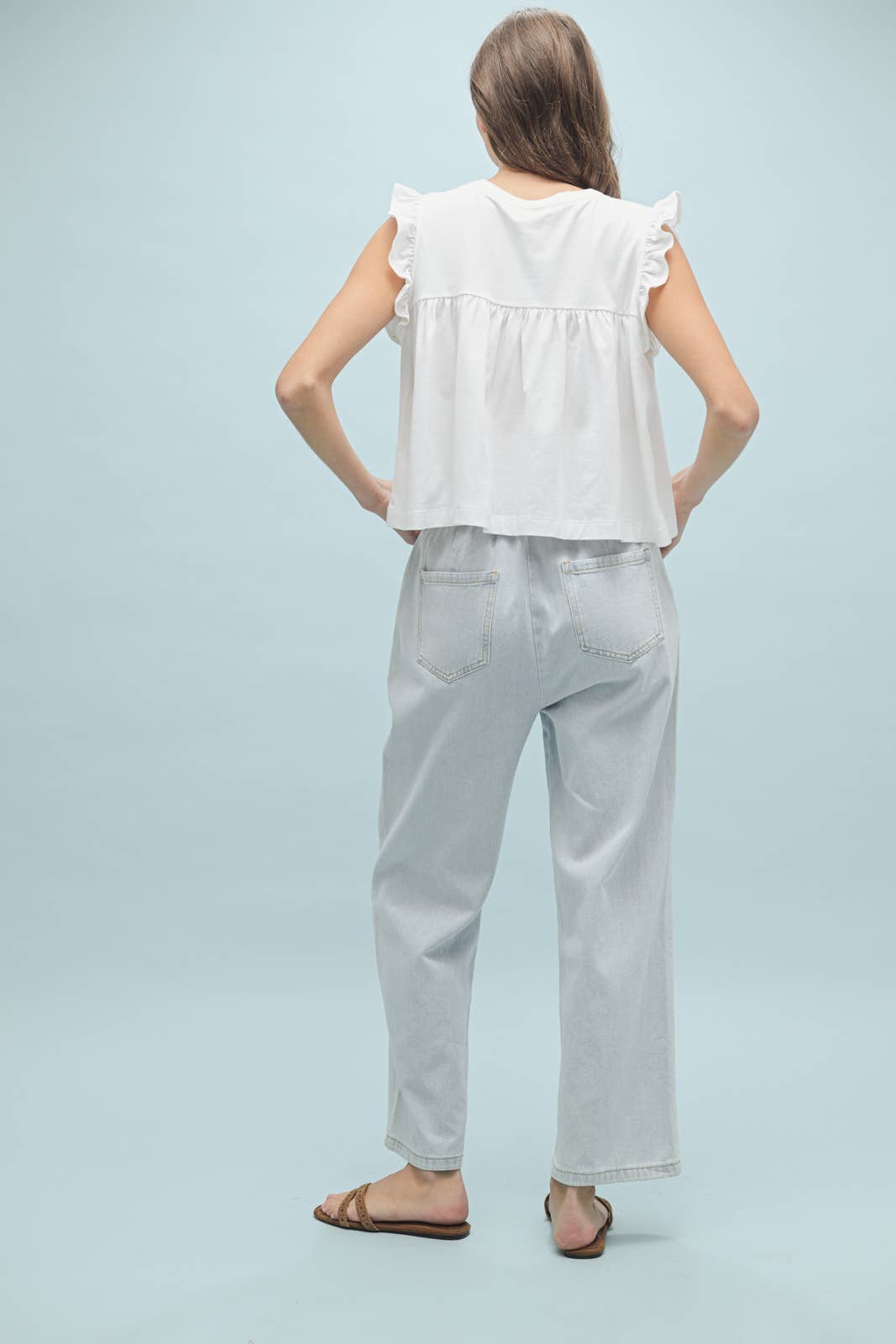 RUFFLE SLEEVE RELAXED CROP KNIT TOP