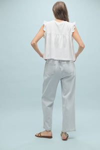 RUFFLE SLEEVE RELAXED CROP KNIT TOP
