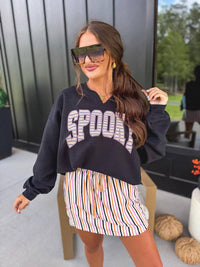 SPOOKY Stripes SPLIT NECK Graphic Crewneck on Black