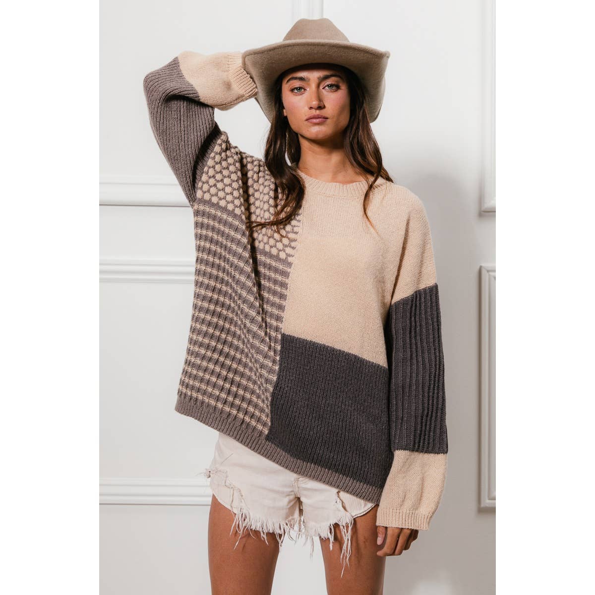 MIXED PATTERN BLOCK SWEATER