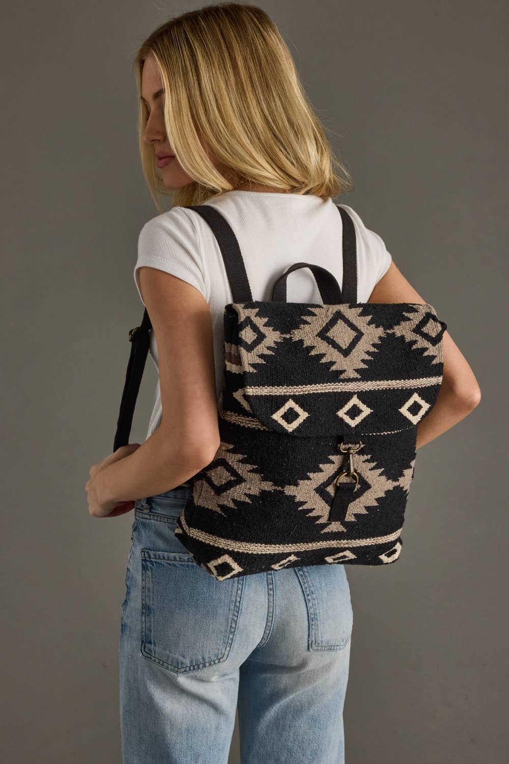 Black, Taupe & Cream Aztec Backpack