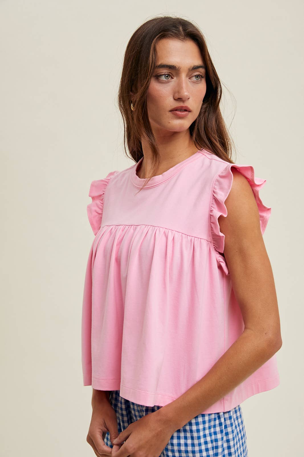 RUFFLE SLEEVE RELAXED CROP KNIT TOP