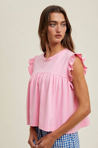 RUFFLE SLEEVE RELAXED CROP KNIT TOP