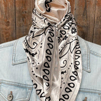 35X35"  Cream & Black Paisley Wild Rag