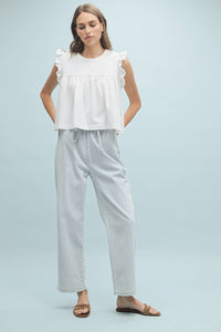 RUFFLE SLEEVE RELAXED CROP KNIT TOP