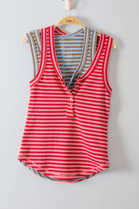 Striped & Solid Button Down Fitted Knit Tank Top