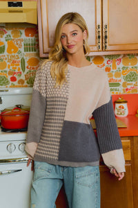 MIXED PATTERN BLOCK SWEATER